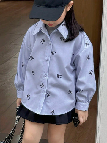 DAZY Young Girl Butterfly Print Long Sleeve Single-Breasted Casual/Business Shirt, Autumn