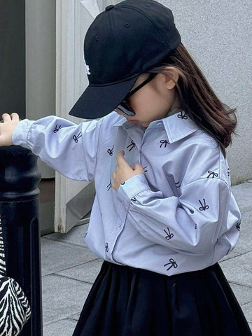 DAZY Young Girl Butterfly Print Long Sleeve Single-Breasted Casual/Business Shirt, Autumn