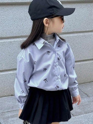 DAZY Young Girl Butterfly Print Long Sleeve Single-Breasted Casual/Business Shirt, Autumn