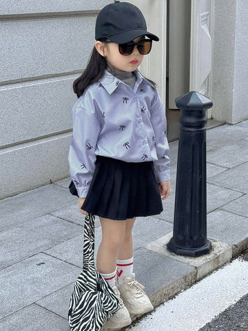 DAZY Young Girl Butterfly Print Long Sleeve Single-Breasted Casual/Business Shirt, Autumn