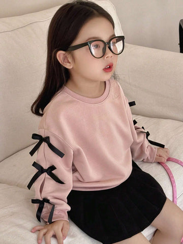 DAZY Young Girl Casual Bowknot Decor Sweatshirt, Autumn/Winter