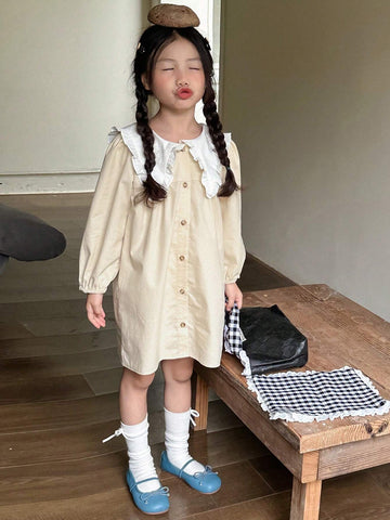 DAZY Young Girl Casual Contrast Color Peter Pan Collar Dress, Autumn