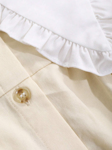 DAZY Young Girl Casual Contrast Color Peter Pan Collar Dress, Autumn