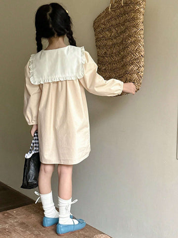 DAZY Young Girl Casual Contrast Color Peter Pan Collar Dress, Autumn