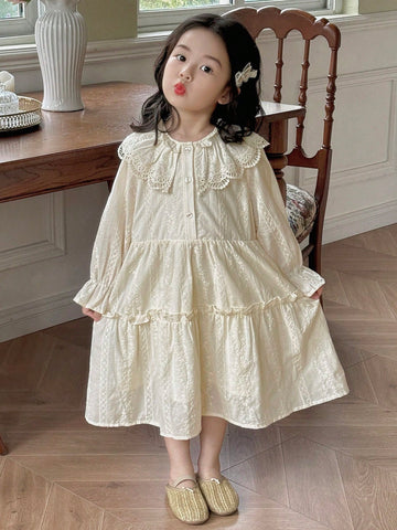 DAZY Young Girl Casual Solid Color Embroidery Dress, Autumn