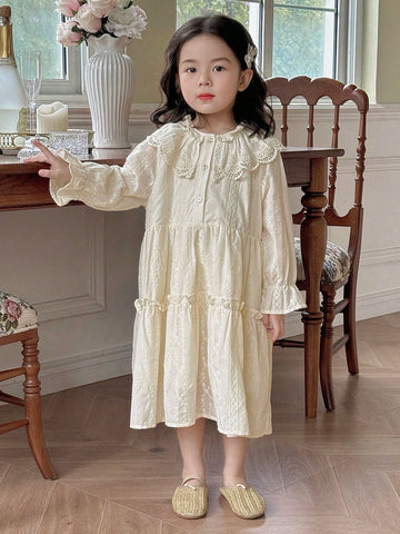 DAZY Young Girl Casual Solid Color Embroidery Dress, Autumn
