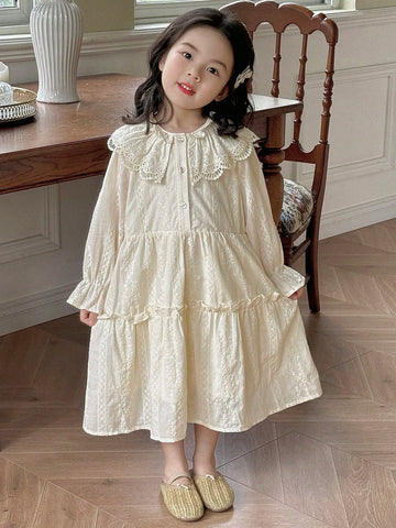 DAZY Young Girl Casual Solid Color Embroidery Dress, Autumn