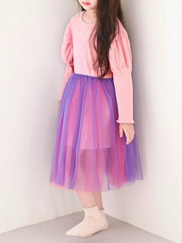 DAZY Young Girl Color Block Mesh Patchwork Casual Dress, Spring Autumn