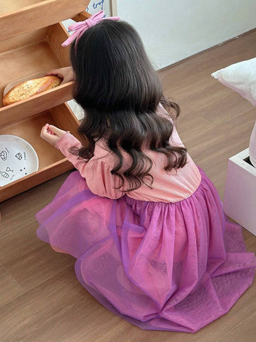 DAZY Young Girl Color Block Mesh Patchwork Casual Dress, Spring Autumn