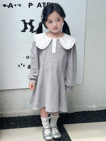 DAZY Young Girl Colorblock Puff Collar Casual Dress, Autumn