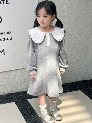 DAZY Young Girl Colorblock Puff Collar Casual Dress, Autumn