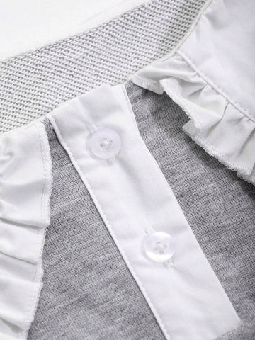 DAZY Young Girl Colorblock Puff Collar Casual Dress, Autumn