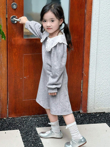 DAZY Young Girl Colorblock Puff Collar Casual Dress, Autumn