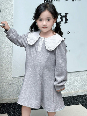 DAZY Young Girl Colorblock Puff Collar Casual Dress, Autumn