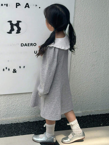 DAZY Young Girl Colorblock Puff Collar Casual Dress, Autumn