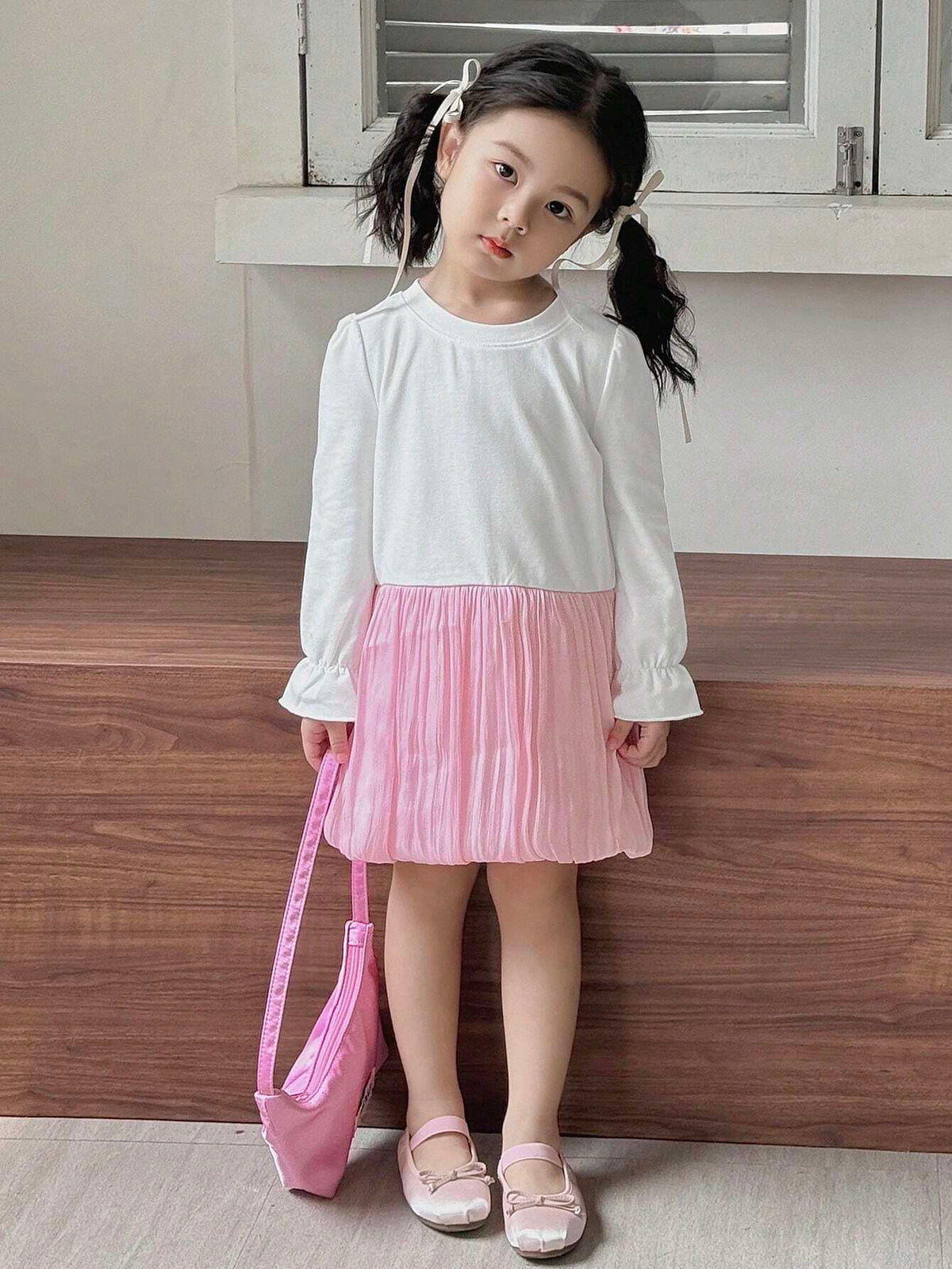 DAZY Young Girl Contrast Color Casual Dress For Girls