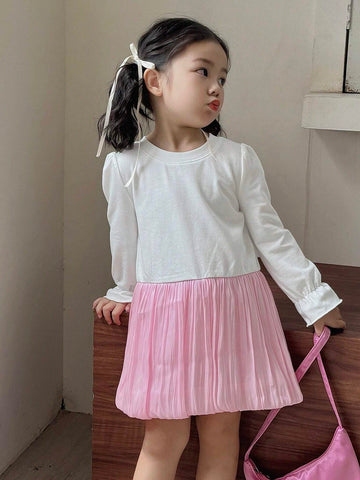DAZY Young Girl Contrast Color Casual Dress For Girls