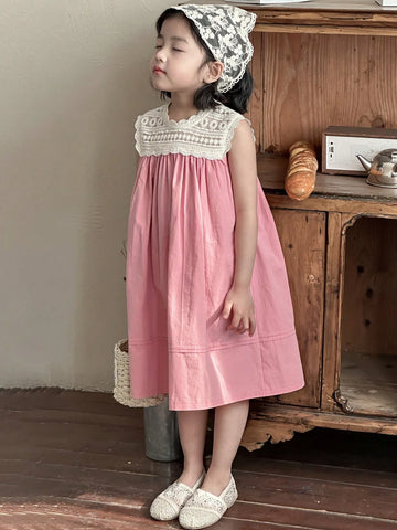 DAZY Young Girl Contrast Lace Sleeveless Round Neck Dress