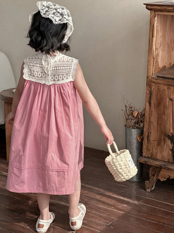 DAZY Young Girl Contrast Lace Sleeveless Round Neck Dress