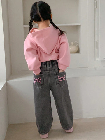 DAZY Young Girl Elastic Waist Pocket Butterfly Embroidery Denim Jeans