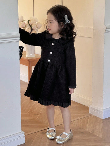 DAZY Young Girl Elegant Solid Color Long Sleeve Dress