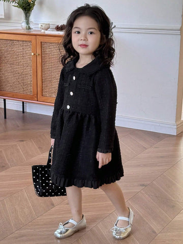 DAZY Young Girl Elegant Solid Color Long Sleeve Dress