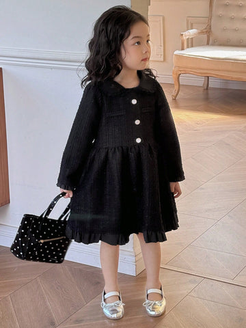 DAZY Young Girl Elegant Solid Color Long Sleeve Dress