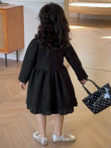 DAZY Young Girl Elegant Solid Color Long Sleeve Dress