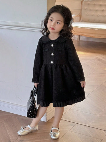DAZY Young Girl Elegant Solid Color Long Sleeve Dress