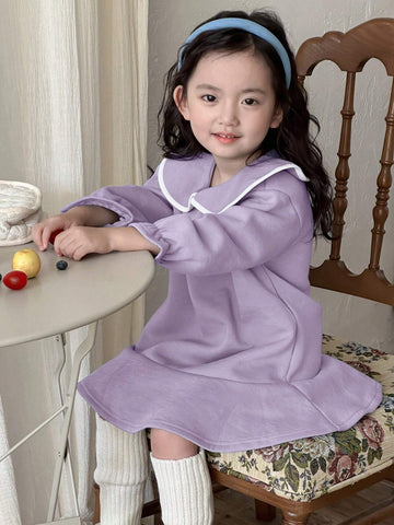 DAZY Young Girl Fall Clothes, Young Girl Butterfly Pattern Thermal Lined Dress
