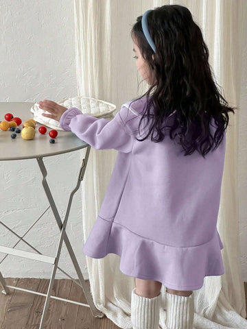 DAZY Young Girl Fall Clothes, Young Girl Butterfly Pattern Thermal Lined Dress