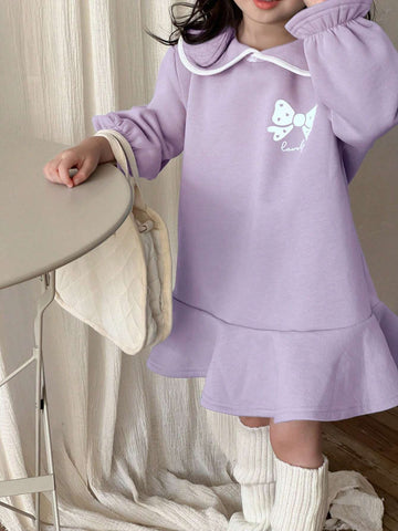 DAZY Young Girl Fall Clothes, Young Girl Butterfly Pattern Thermal Lined Dress