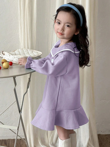 DAZY Young Girl Fall Clothes, Young Girl Butterfly Pattern Thermal Lined Dress