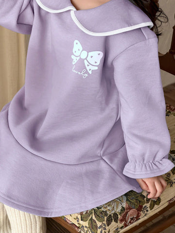 DAZY Young Girl Fall Clothes, Young Girl Butterfly Pattern Thermal Lined Dress