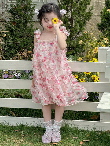 DAZY Young Girl Flower Strap Sleeveless Sundress, Summer