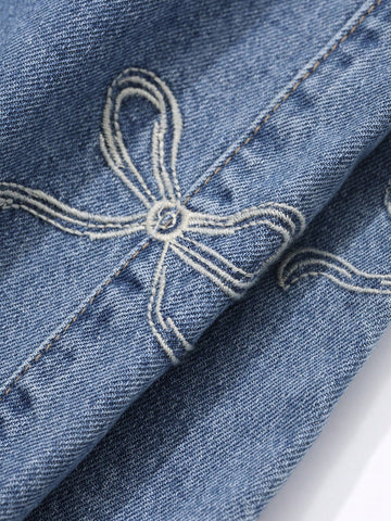 DAZY Young Girl Front Button Pocket Bow Casual Jeans