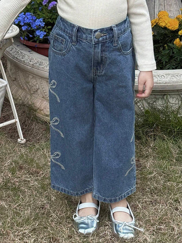 DAZY Young Girl Front Button Pocket Bow Casual Jeans