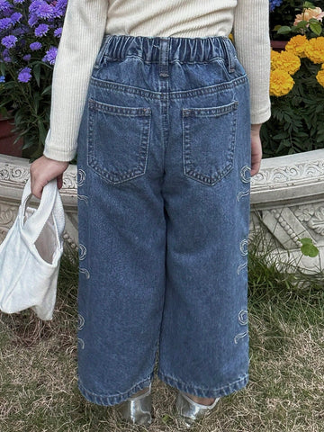 DAZY Young Girl Front Button Pocket Bow Casual Jeans