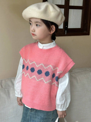 DAZY Young Girl Geometric Pattern Round Neck Casual Loose Knit Sweater Vest, Autumn/Winter