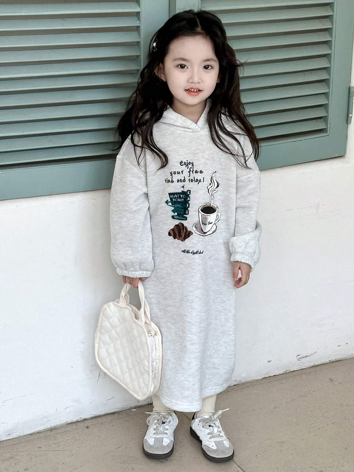 DAZY Young Girl Girls Small Size Knitted Hooded Graphic Print A-Line Dress For Fall