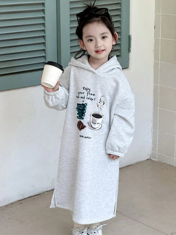 DAZY Young Girl Girls Small Size Knitted Hooded Graphic Print A-Line Dress For Fall