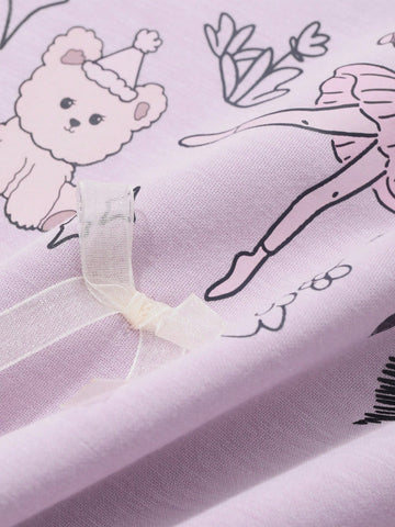 DAZY Young Girl Heart Print Patchwork Multi-Layer Ruffle Hem Long Sleeve Dress