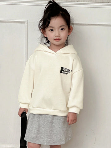 DAZY Young Girl Hooded Letter Print Sweatshirt, Young Girl Fall Clothes