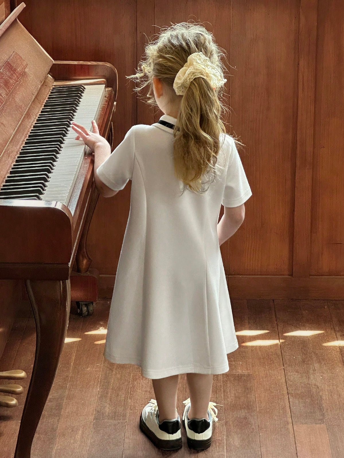 DAZY Young Girl Letter Print Polo Collar Short Sleeve Casual Dress