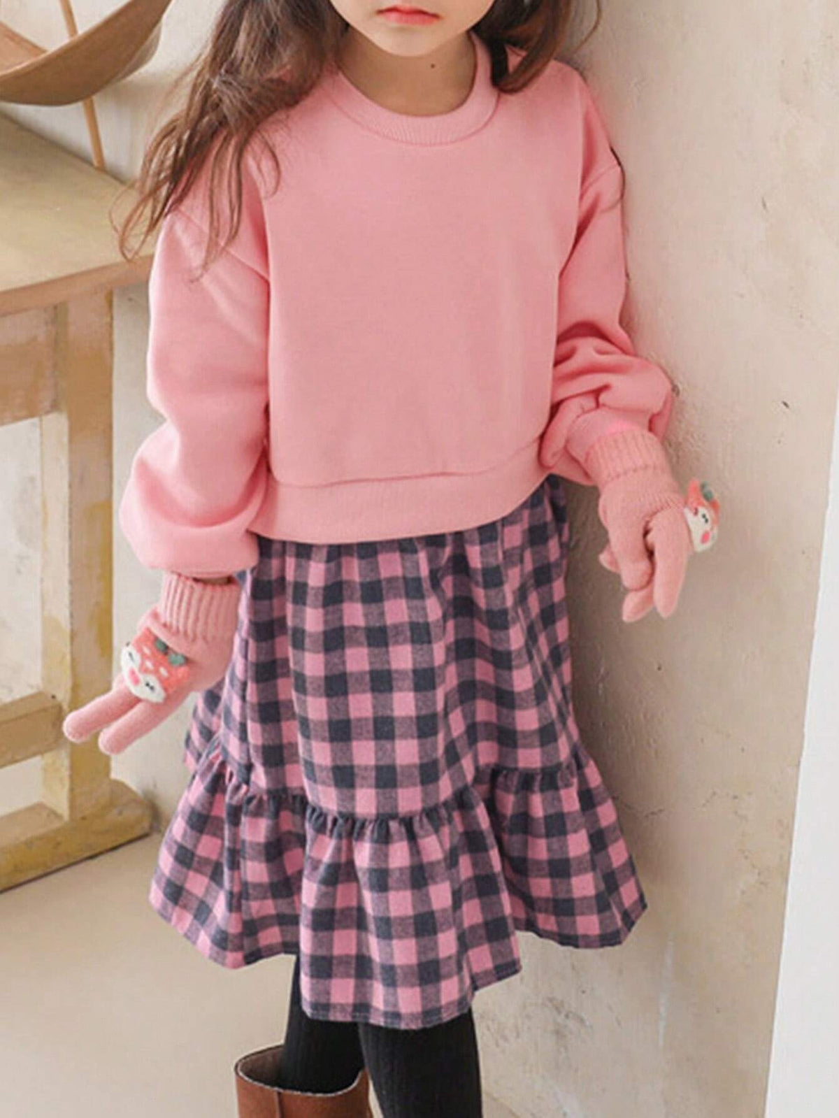 DAZY Young Girl Plaid Patchwork 2 In 1 Casual Dress, Spring & Autumn