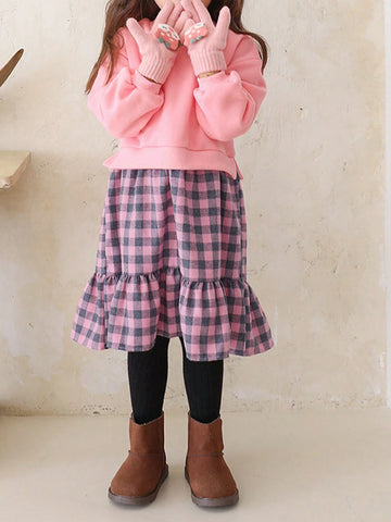 DAZY Young Girl Plaid Patchwork 2 In 1 Casual Dress, Spring & Autumn