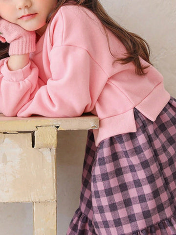 DAZY Young Girl Plaid Patchwork 2 In 1 Casual Dress, Spring & Autumn