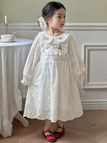 DAZY Young Girl Plain Collar Floral Minimalist Casual Day Dress