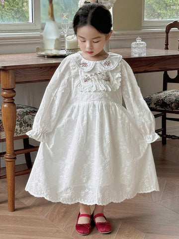 DAZY Young Girl Plain Collar Floral Minimalist Casual Day Dress