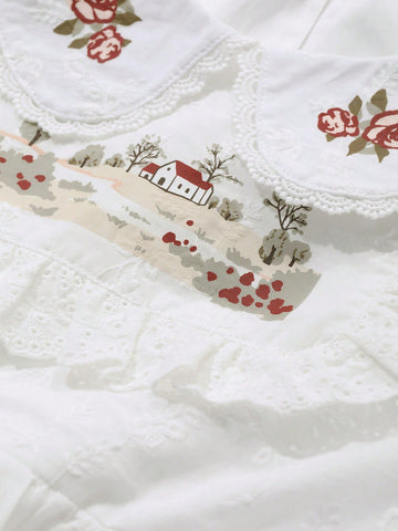 DAZY Young Girl Plain Collar Floral Minimalist Casual Day Dress